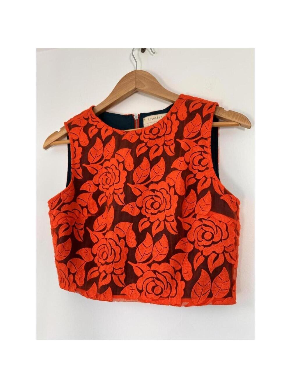 NICOLE MILLER ARTELIER FLOWER ORGANZA LACE Crop TOP Size S